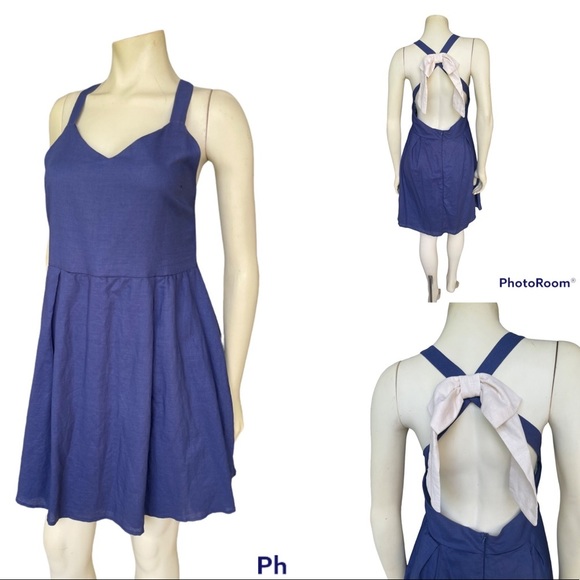 Peach Love CA Navy Women’s Blue Open Bow Back Dress - Picture 1 of 9